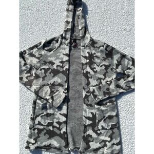 YOKI Women's Camo Hoodie Cardigan Jacket Size Small Gray Black Boho Baja Style